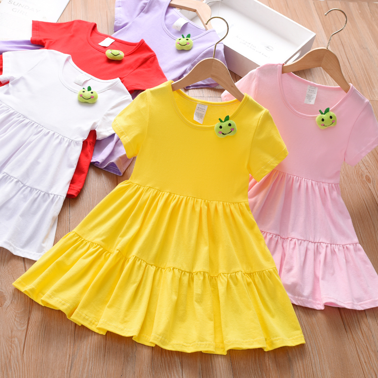 【12M-5Y】Girl Sweet Solid Color Multicolor Splicing Umbrella Hem Short-sleeved Dress 【12M-5Y】Girl Sweet Solid Color Multicolor Splicing Umbrella Hem Short-sleeved Dress