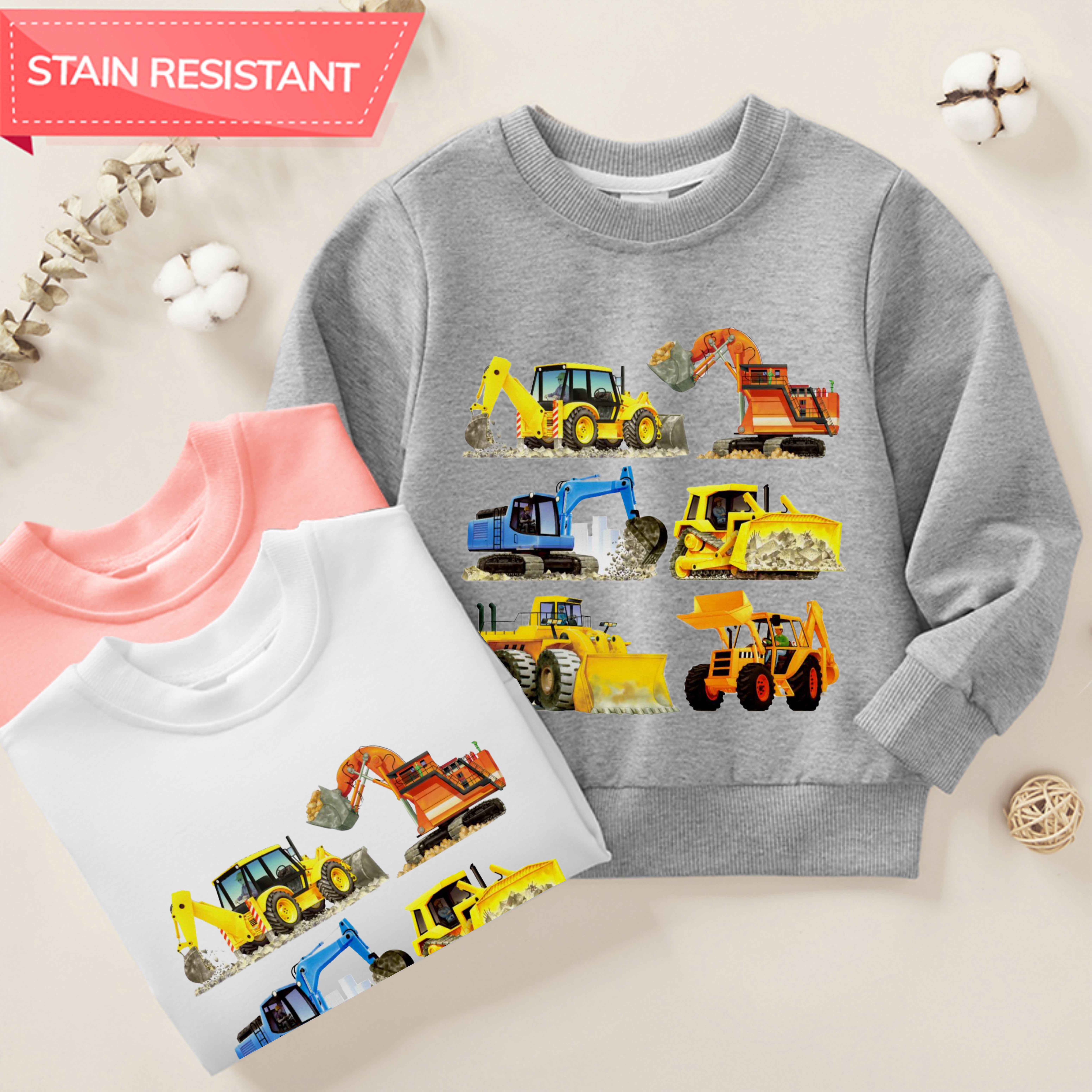 【12M-9Y】Boy Cotton Stain Resistant Excavator Bulldozers Print Long Sleeve Sweatshirt 【12M-9Y】Boy Cotton Stain Resistant Excavator Bulldozers Print Long Sleeve Sweatshirt