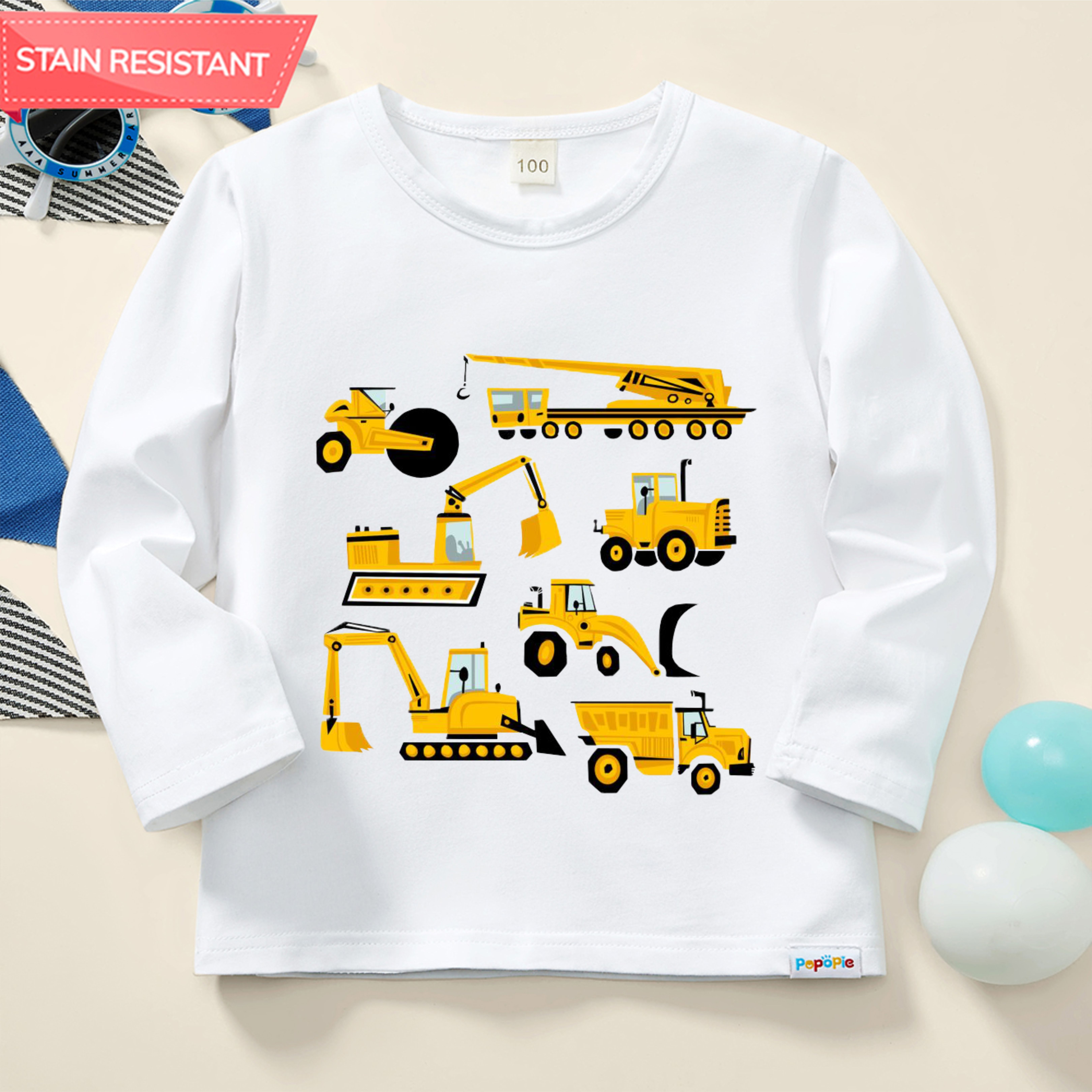 【12M-9Y】Boy Excavator Bulldozer Print Cotton Stain Resistant Long Sleeve T-shirt 【12M-9Y】Boy Excavator Bulldozer Print Cotton Stain Resistant Long Sleeve T-shirt