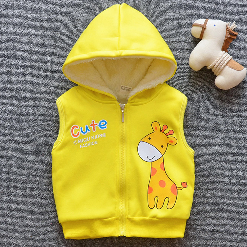 【12M-4Y】Girl Cute Velvet Keep Warm Giraffe Print Hooded Vest Coat 【12M-4Y】Girl Cute Velvet Keep Warm Giraffe Print Hooded Vest Coat