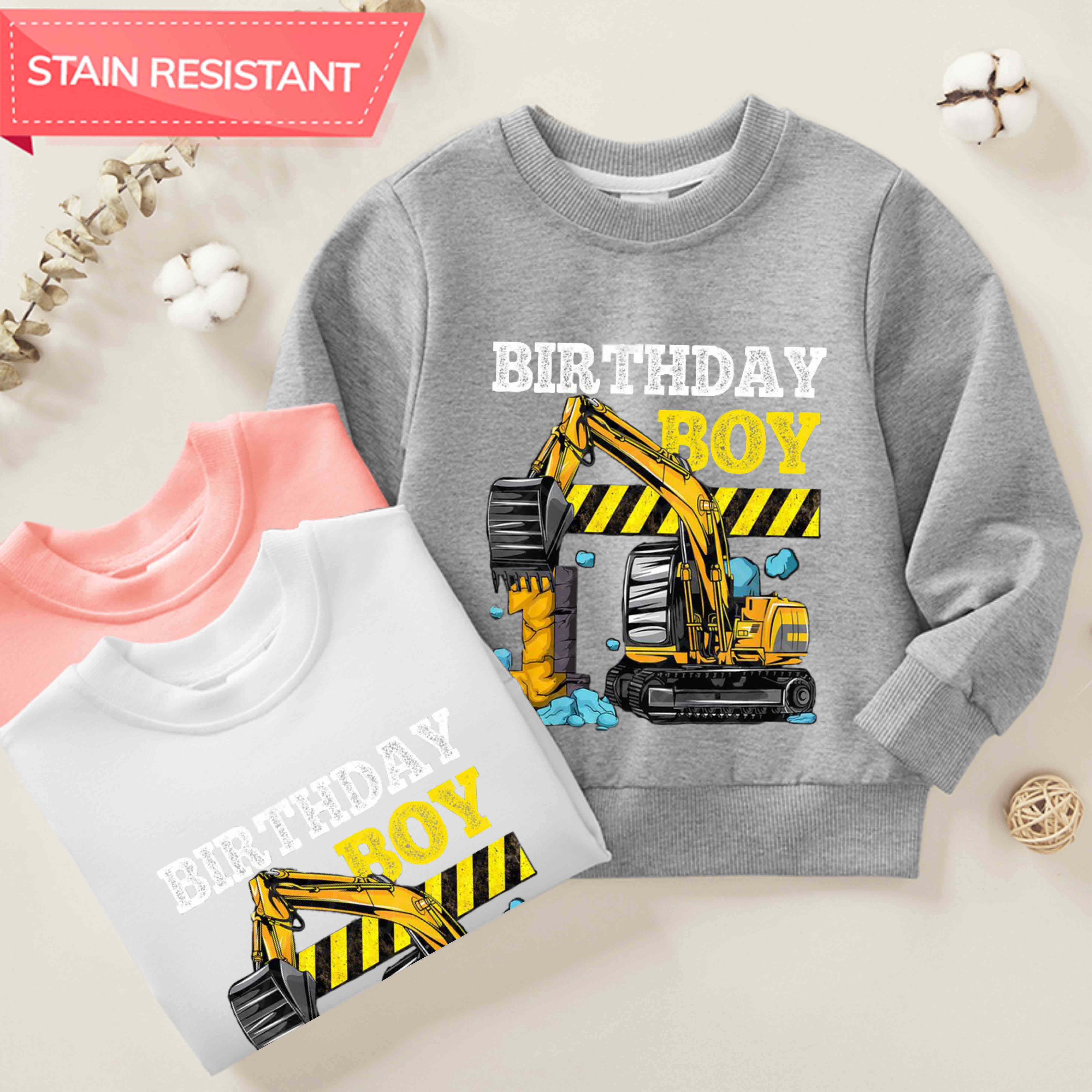 【12M-9Y】Boy Cotton Stain Resistant Excavator Print Long Sleeve Sweatshirt 【12M-9Y】Boy Cotton Stain Resistant Excavator Print Long Sleeve Sweatshirt
