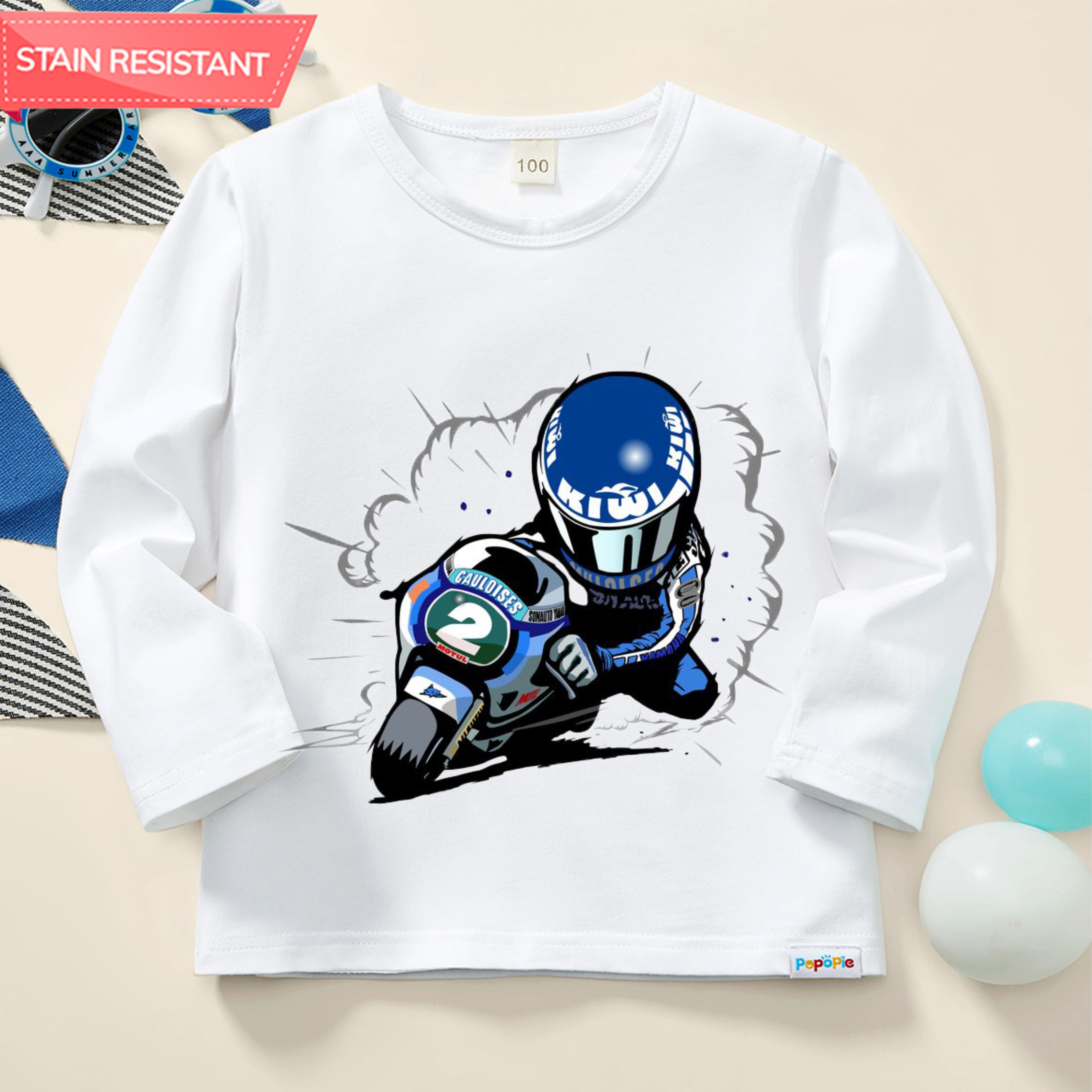 【12M-9Y】Boy Motorbikes Print Cotton Stain Resistant Long Sleeve T-shirt 【12M-9Y】Boy Motorbikes Print Cotton Stain Resistant Long Sleeve T-shirt