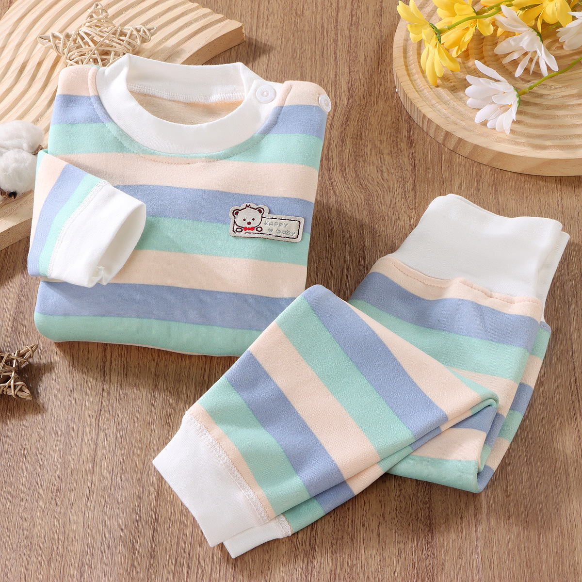 【9M-5Y】2-piece Unisex Keep Warm Colorful Stripe Print Long Sleeve Pajamas Set 【9M-5Y】2-piece Unisex Keep Warm Colorful Stripe Print Long Sleeve Pajamas Set