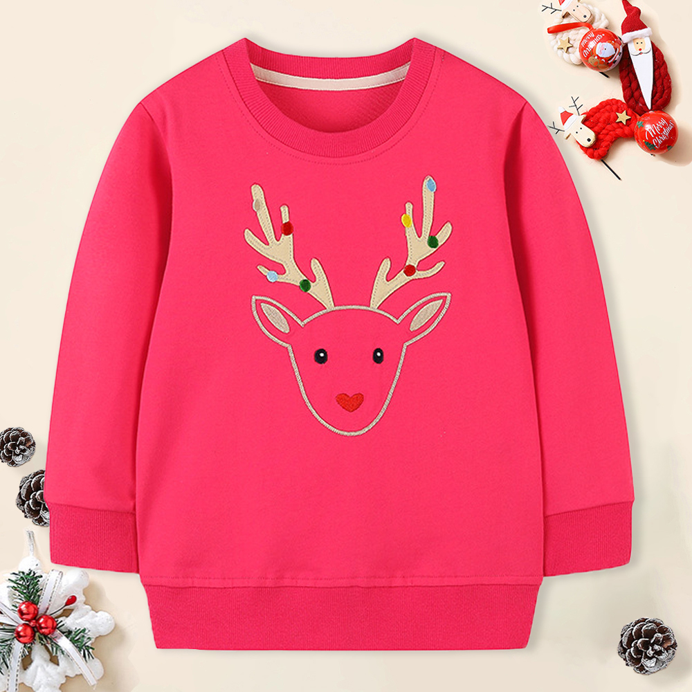 【18M-7Y】Girl Cute Cotton Elk Print Garden Round Neck Sweatshirt 【18M-7Y】Girl Cute Cotton Elk Print Garden Round Neck Sweatshirt