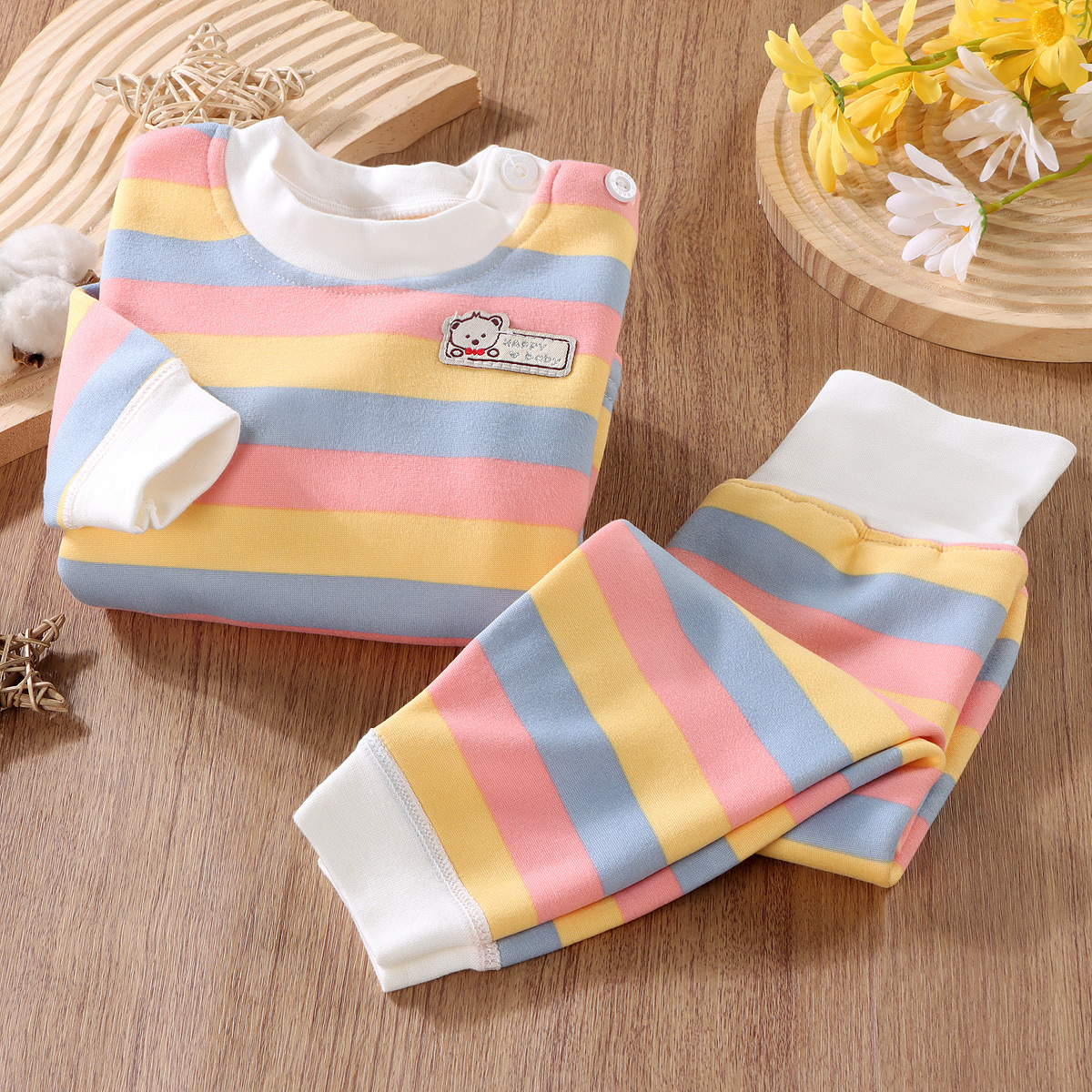 【9M-5Y】2-piece Unisex Keep Warm Colorful Stripe Print Long Sleeve Pajamas Set 【9M-5Y】2-piece Unisex Keep Warm Colorful Stripe Print Long Sleeve Pajamas Set