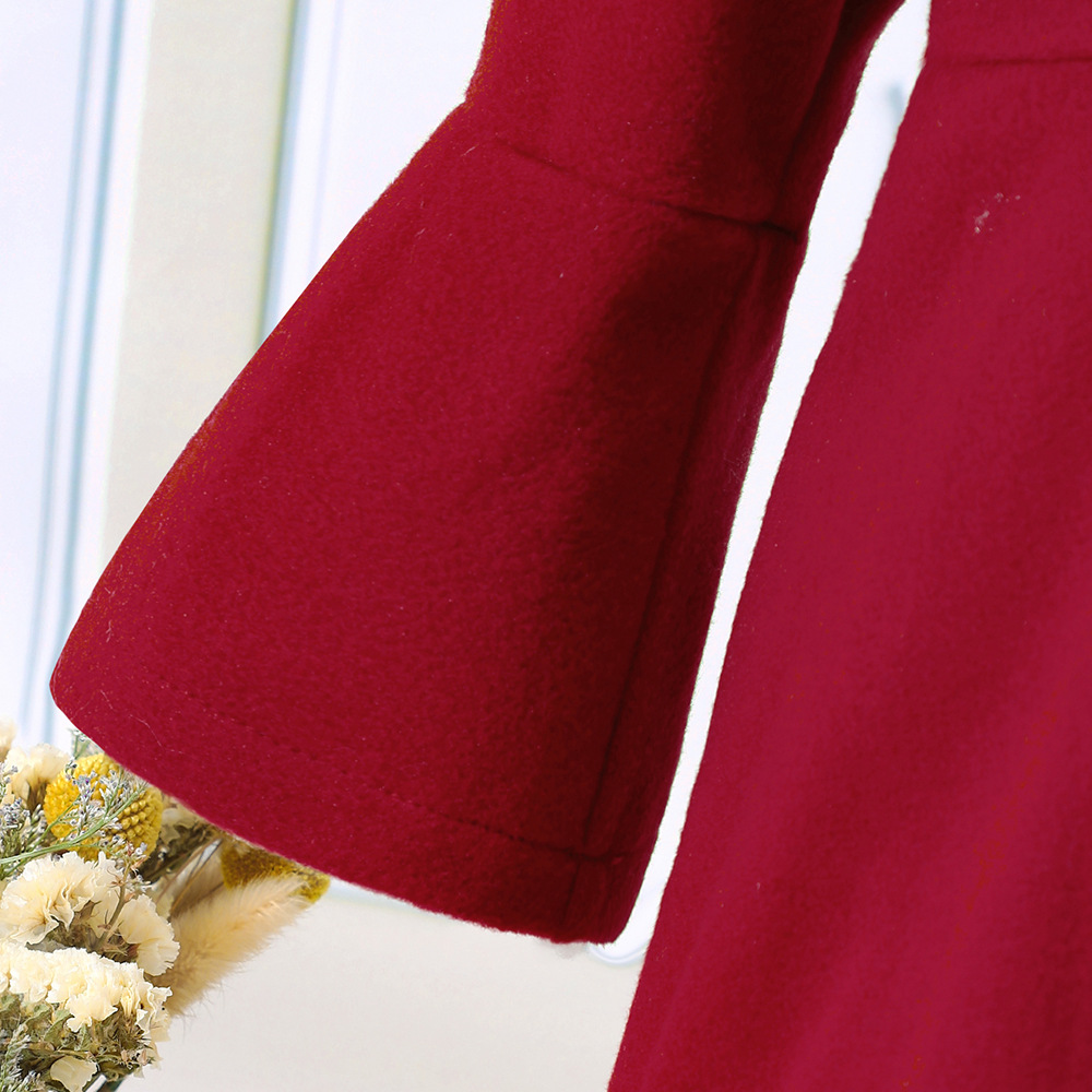 【18M-6Y】2-piece Girl Elegant Christmas And New Year Red Tweed Keep Warm Plush Stitching Collar Bell Sleeve Coat With Hat - 31117 【18M-6Y】2-piece Girl Elegant Christmas And New Year Red Tweed Keep Warm Plush Stitching Collar Bell Sleeve Coat With Hat - 31117