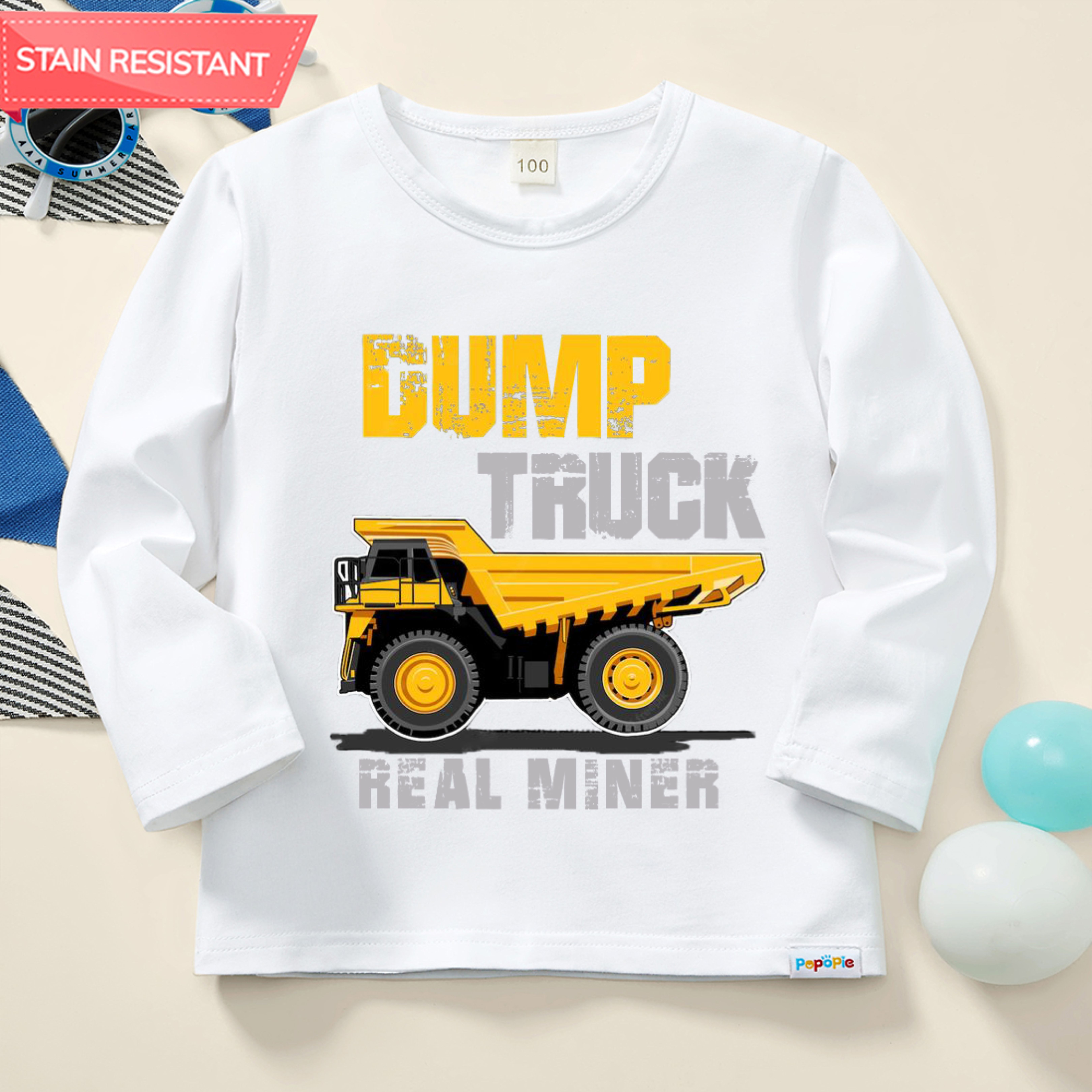 【12M-9Y】Boy Dump Trucks Print Cotton Stain Resistant Long Sleeve T-shirt 【12M-9Y】Boy Dump Trucks Print Cotton Stain Resistant Long Sleeve T-shirt