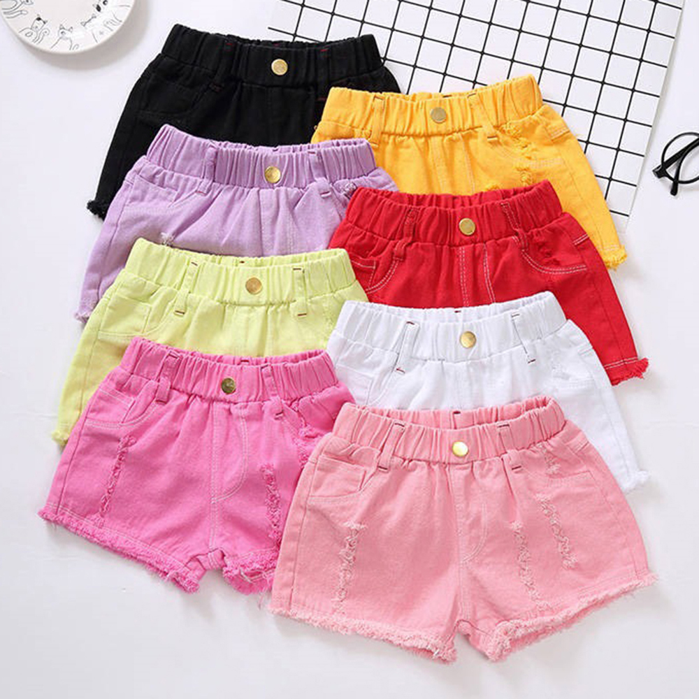 【18M-13Y】Girl Summer Casual Multicolor Ripped Washed Denim Shorts 【18M-13Y】Girl Summer Casual Multicolor Ripped Washed Denim Shorts