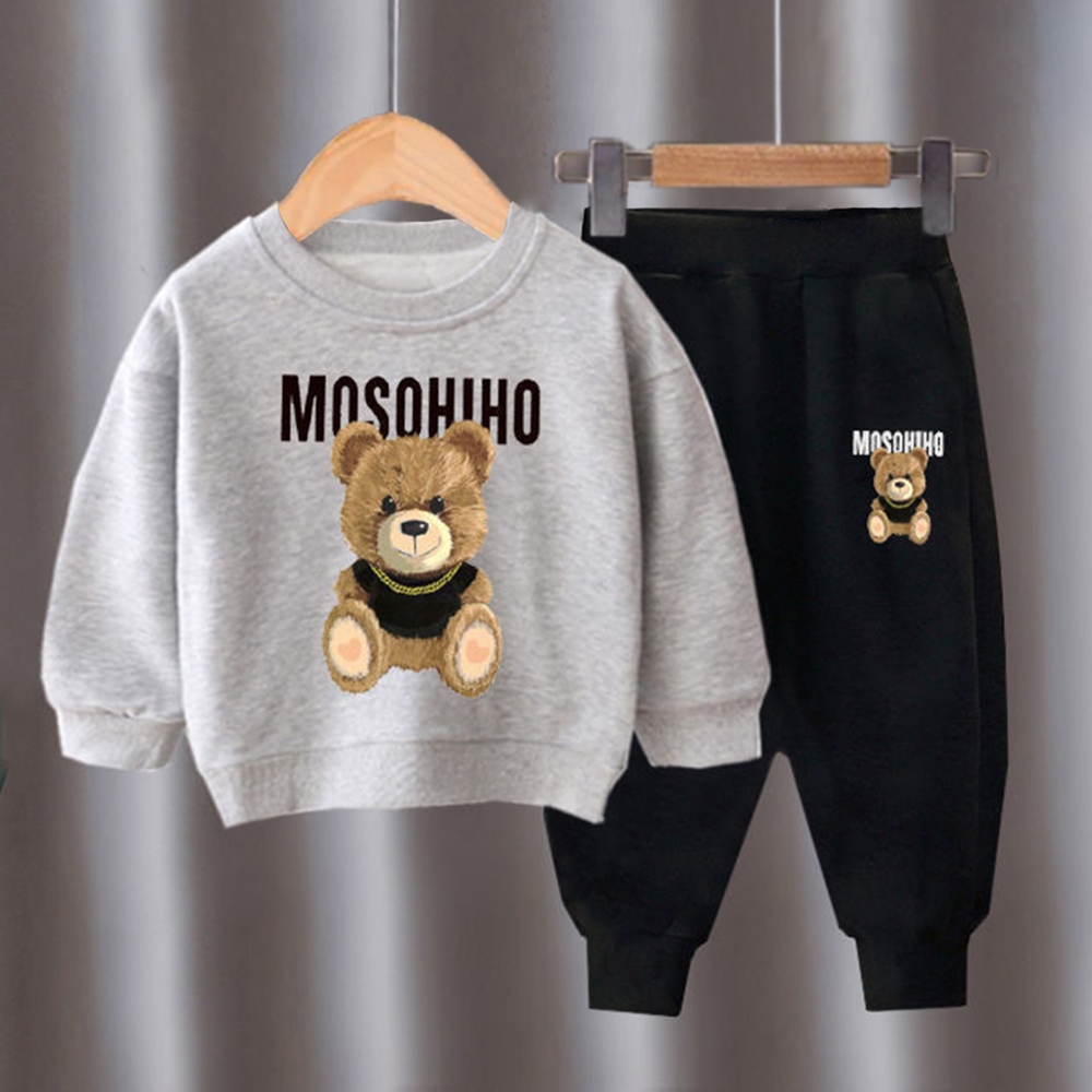 【18M-10Y】2-piece Unisex Slack Bear Print Crewneck Sweatshirt And Pants Set 【18M-10Y】2-piece Unisex Slack Bear Print Crewneck Sweatshirt And Pants Set