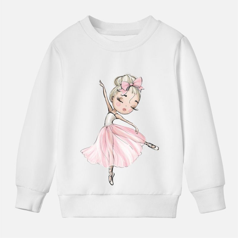 【12M-9Y】Girl Cotton Stain Resistant Ballerina Girl Print Long Sleeve Sweatshirt - 7206 【12M-9Y】Girl Cotton Stain Resistant Ballerina Girl Print Long Sleeve Sweatshirt - 7206
