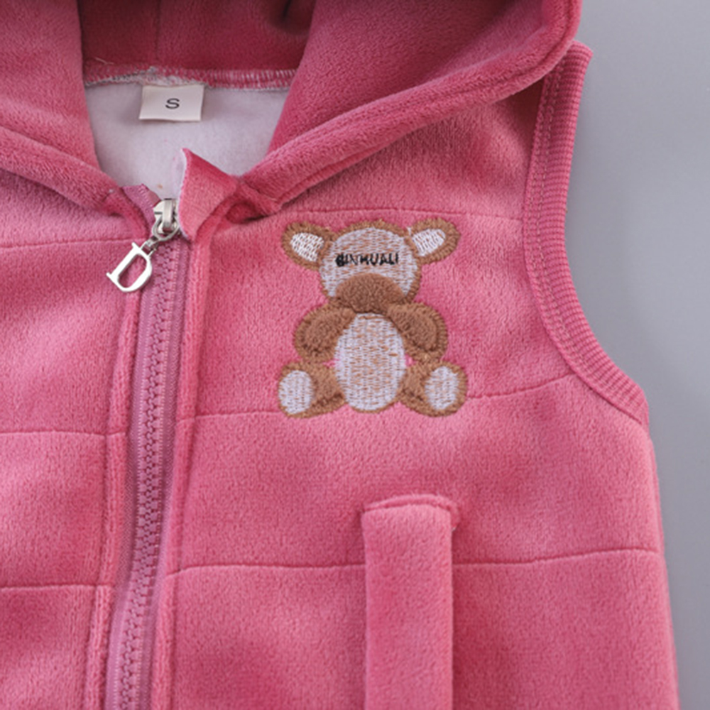 【12M-4Y】3-piece Unisex Cute Warm Monkey Embroidered Bowknot Round Neck Sweatshirt Hooded Vest Coat And Pants Set - 4450 【12M-4Y】3-piece Unisex Cute Warm Monkey Embroidered Bowknot Round Neck Sweatshirt Hooded Vest Coat And Pants Set - 4450