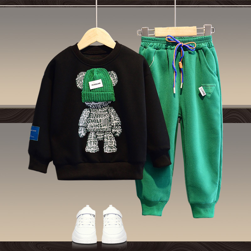 【18M-13Y】Unisex Casual Cartoon Bear Print Sweatshirt And Pants Set - 9204 【18M-13Y】Unisex Casual Cartoon Bear Print Sweatshirt And Pants Set - 9204