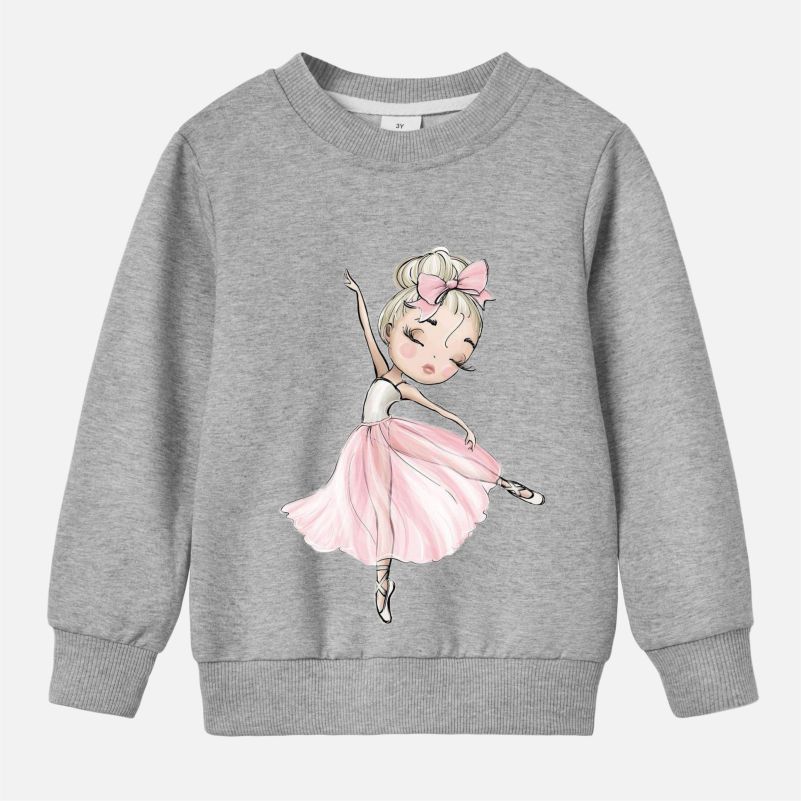 【12M-9Y】Girl Cotton Stain Resistant Ballerina Girl Print Long Sleeve Sweatshirt - 7206 【12M-9Y】Girl Cotton Stain Resistant Ballerina Girl Print Long Sleeve Sweatshirt - 7206
