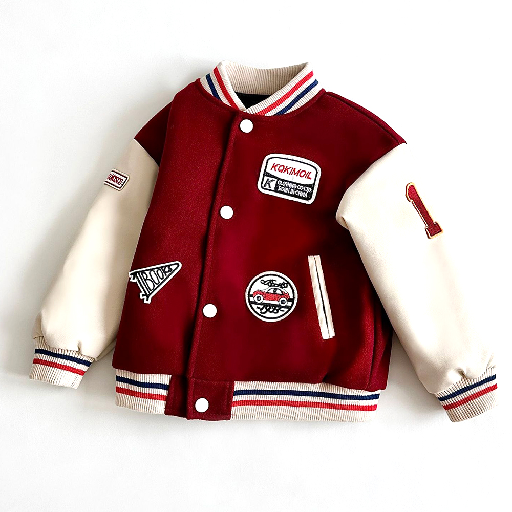 【2Y-12Y】Unisex Cool Retro Letter Embroidered Keep Warm Baseball Jacket 【2Y-12Y】Unisex Cool Retro Letter Embroidered Keep Warm Baseball Jacket