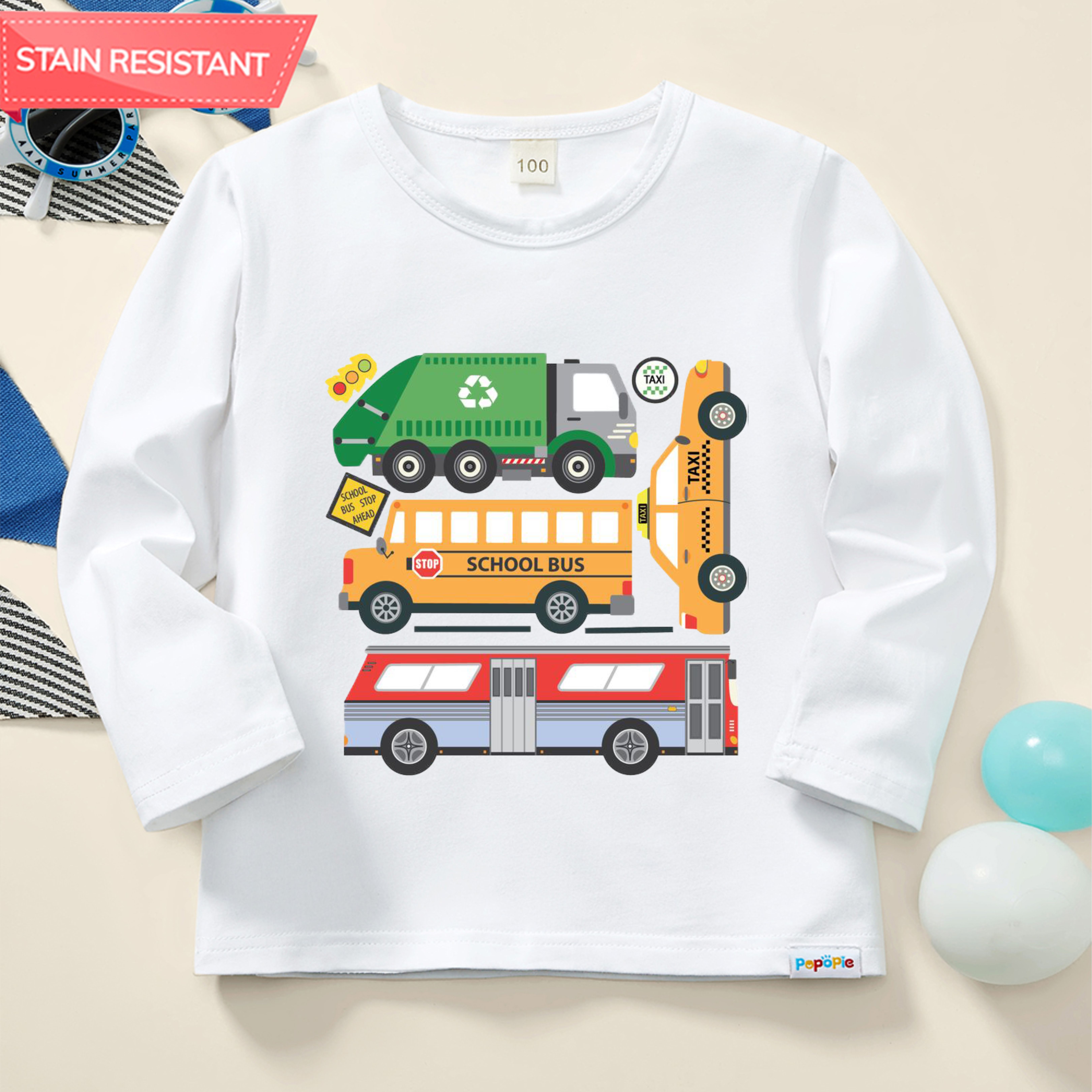 【12M-9Y】Boy Trash Trucks Print Cotton Stain Resistant Long Sleeve T-shirt 【12M-9Y】Boy Trash Trucks Print Cotton Stain Resistant Long Sleeve T-shirt