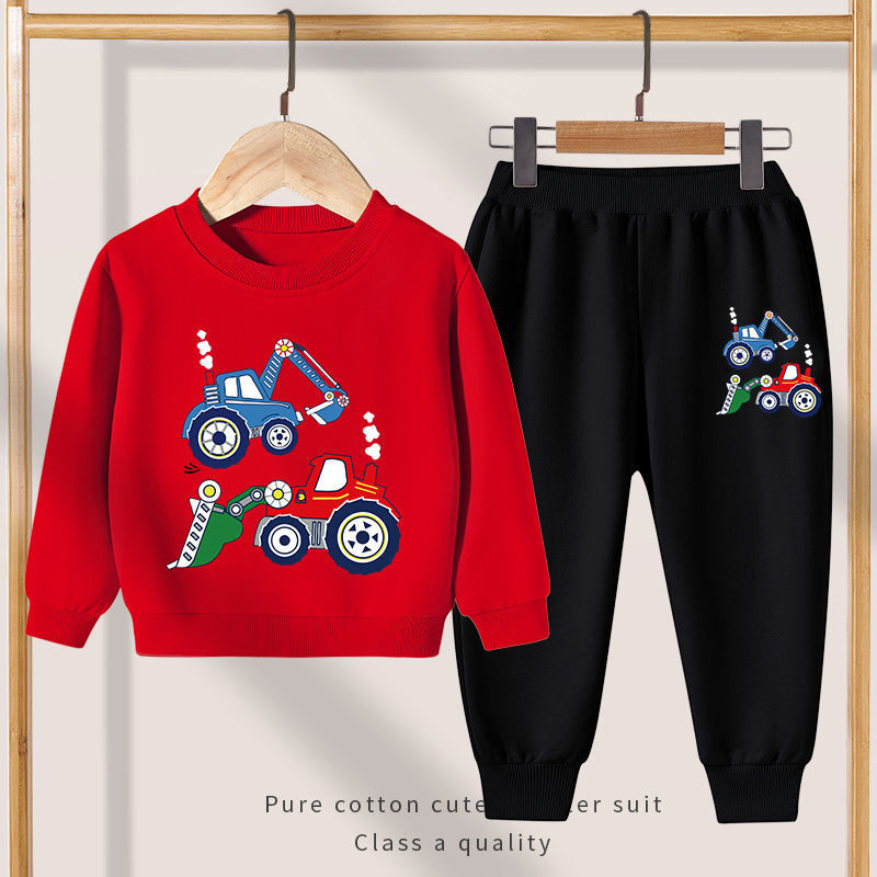 【2Y-13Y】Boy Cute Excavator Print Sweatshirt And Pants Set 【2Y-13Y】Boy Cute Excavator Print Sweatshirt And Pants Set