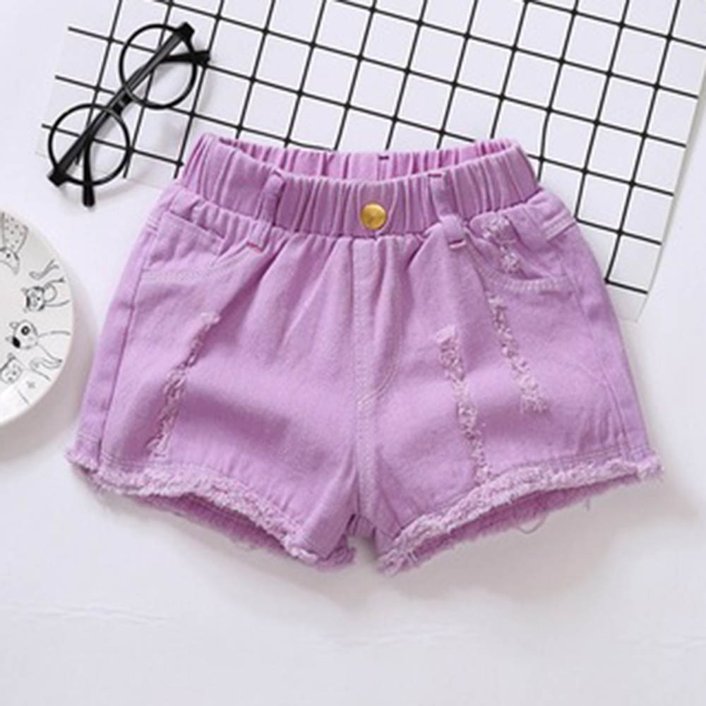 【18M-13Y】Girl Summer Casual Multicolor Ripped Washed Denim Shorts 【18M-13Y】Girl Summer Casual Multicolor Ripped Washed Denim Shorts