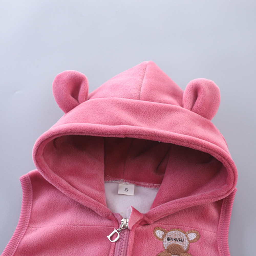 【12M-4Y】3-piece Unisex Cute Warm Monkey Embroidered Bowknot Round Neck Sweatshirt Hooded Vest Coat And Pants Set - 4450 【12M-4Y】3-piece Unisex Cute Warm Monkey Embroidered Bowknot Round Neck Sweatshirt Hooded Vest Coat And Pants Set - 4450