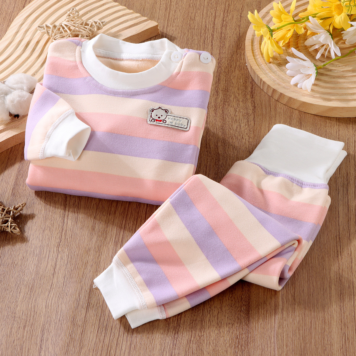 【9M-5Y】2-piece Unisex Keep Warm Colorful Stripe Print Long Sleeve Pajamas Set 【9M-5Y】2-piece Unisex Keep Warm Colorful Stripe Print Long Sleeve Pajamas Set