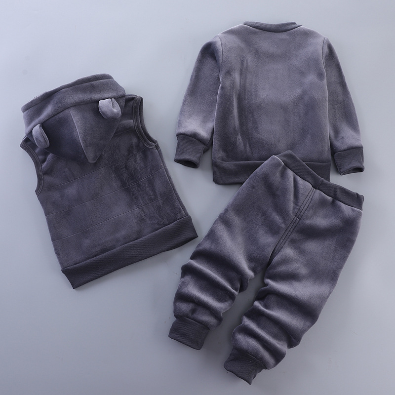 【12M-4Y】3-piece Unisex Cute Warm Monkey Embroidered Bowknot Round Neck Sweatshirt Hooded Vest Coat And Pants Set - 4450 【12M-4Y】3-piece Unisex Cute Warm Monkey Embroidered Bowknot Round Neck Sweatshirt Hooded Vest Coat And Pants Set - 4450