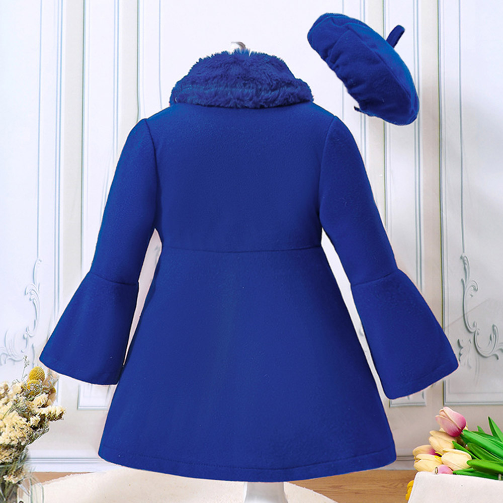 【18M-6Y】2-piece Girl Elegant Christmas And New Year Red Tweed Keep Warm Plush Stitching Collar Bell Sleeve Coat With Hat - 31117 【18M-6Y】2-piece Girl Elegant Christmas And New Year Red Tweed Keep Warm Plush Stitching Collar Bell Sleeve Coat With Hat - 31117