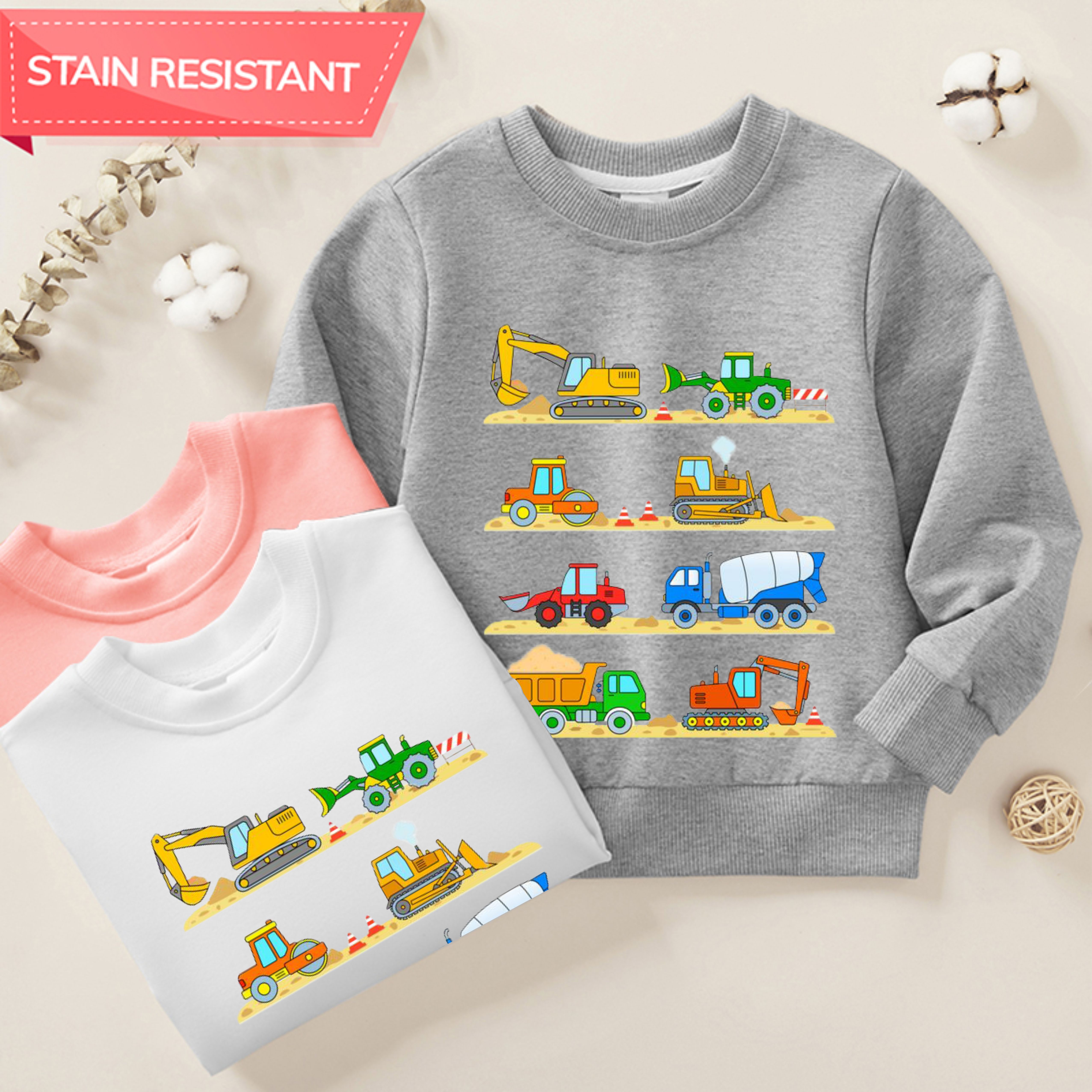 【12M-9Y】Boy Cotton Stain Resistant Excavator Bulldozers Print Long Sleeve Sweatshirt 【12M-9Y】Boy Cotton Stain Resistant Excavator Bulldozers Print Long Sleeve Sweatshirt