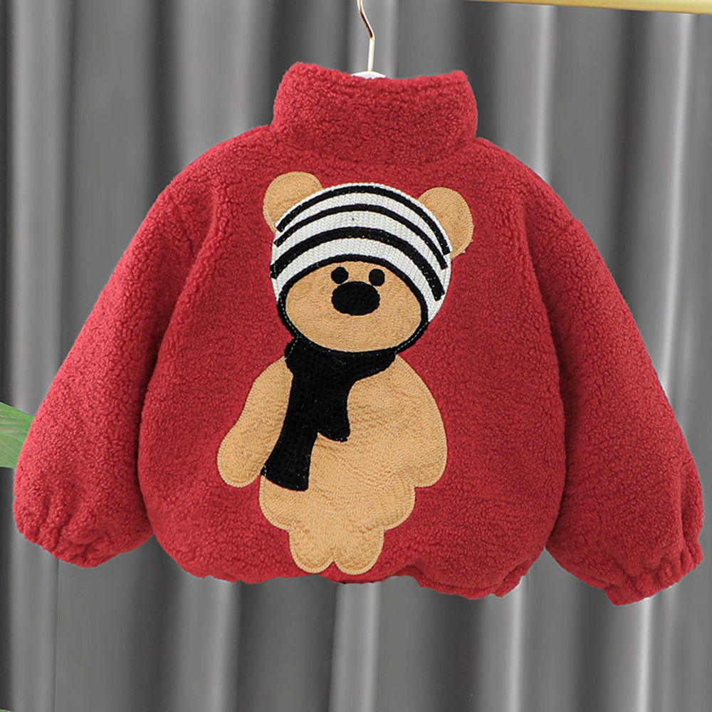 【12M-5Y】Unisex Cute Lamb Fleece Velvet Keep Warm Bear Embroidery High Neck Coat 【12M-5Y】Unisex Cute Lamb Fleece Velvet Keep Warm Bear Embroidery High Neck Coat