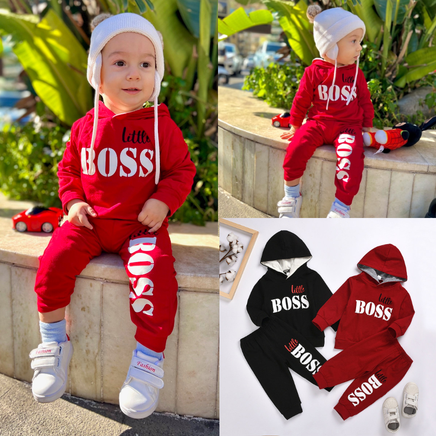 【12M-7Y】Boys Letter Print Hooded Long Sleeve Sweatshirt And Pants Set - 3488 【12M-7Y】Boys Letter Print Hooded Long Sleeve Sweatshirt And Pants Set - 3488