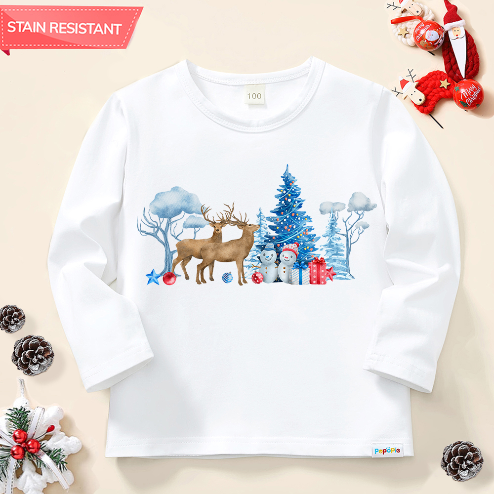 【12M-9Y】Unisex Kid Cotton Stain Resistant Christmas Print Long Sleeve Tee 【12M-9Y】Unisex Kid Cotton Stain Resistant Christmas Print Long Sleeve Tee