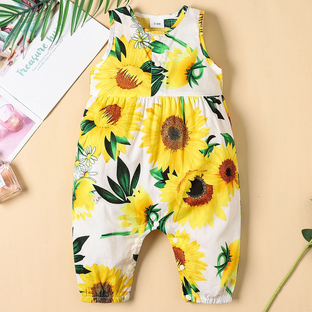 【3M-24M】Baby Girl Sunflower Print Sleeveless Romper 【3M-24M】Baby Girl Sunflower Print Sleeveless Romper