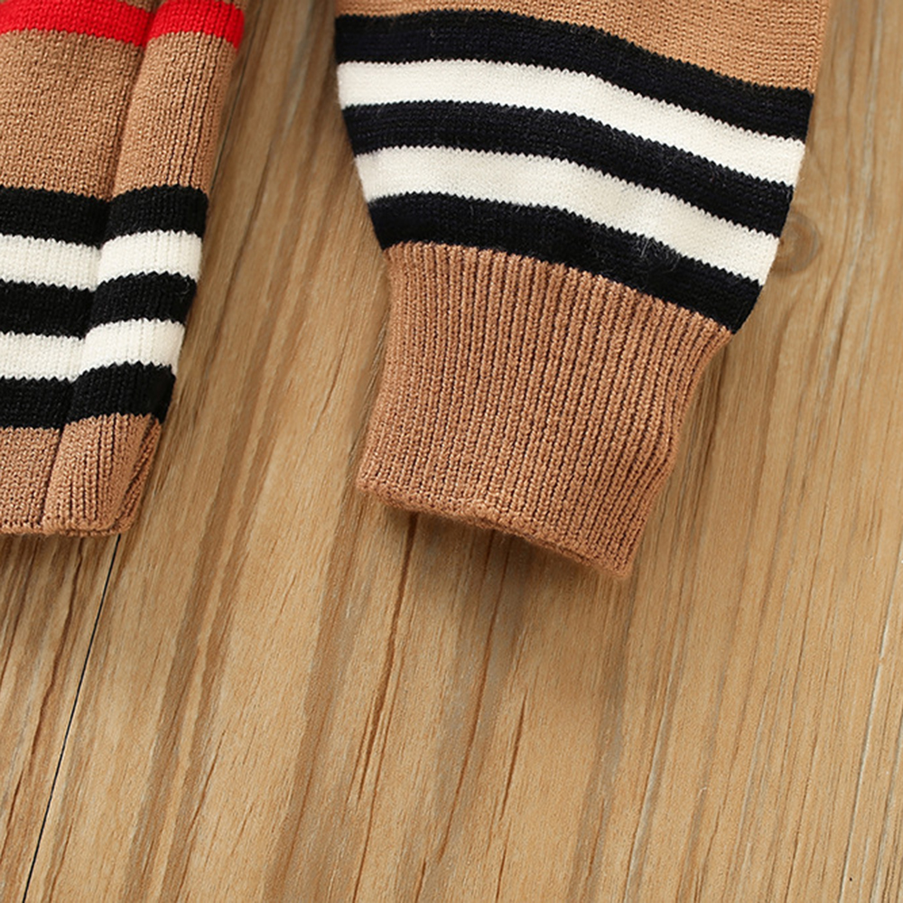【18M-7Y】Girls Striped Sweater Cardigan And Pleated Skirt Set - 34271 【18M-7Y】Girls Striped Sweater Cardigan And Pleated Skirt Set - 34271