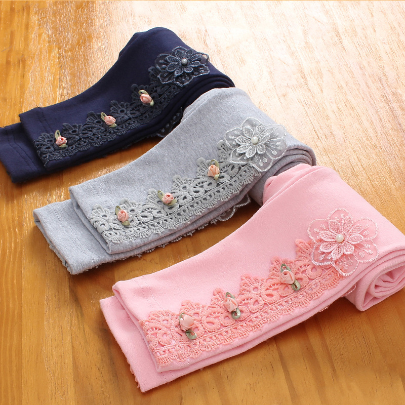 【12M-11Y】Girls Cotton Multicolor Lace Appliquéd Leggings 【12M-11Y】Girls Cotton Multicolor Lace Appliquéd Leggings
