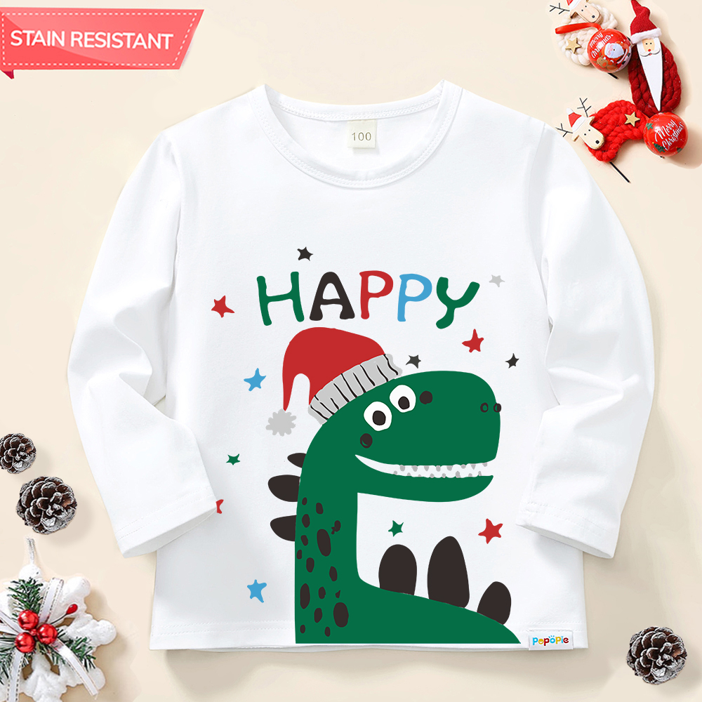 【12M-9Y】Boy Cotton Stain Resistant Christmas Dinosaur Print Long Sleeve Tee 【12M-9Y】Boy Cotton Stain Resistant Christmas Dinosaur Print Long Sleeve Tee