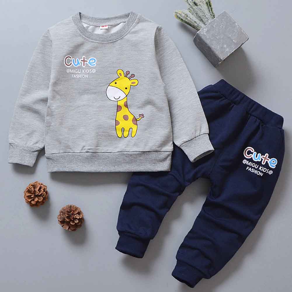 【9M-4Y】2-piece Unisex Giraffe Print Long-sleeved Sweatshirt And Pants Set 【9M-4Y】2-piece Unisex Giraffe Print Long-sleeved Sweatshirt And Pants Set