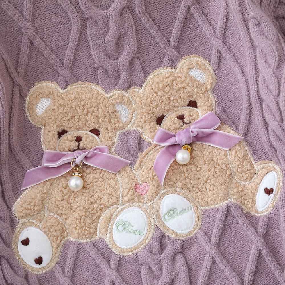 【18M-6Y】Girls Bear Embroidered Round Neck Long Sleeve Sweater - 31120 【18M-6Y】Girls Bear Embroidered Round Neck Long Sleeve Sweater - 31120
