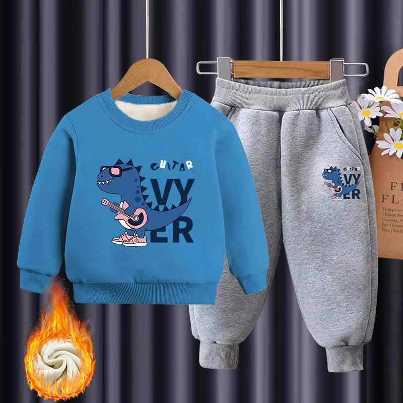 【18M-10Y】2-piece Boys Multicolor Thick Dinosaur Print Round Neck Sweatshirt And Pants Set 【18M-10Y】2-piece Boys Multicolor Thick Dinosaur Print Round Neck Sweatshirt And Pants Set