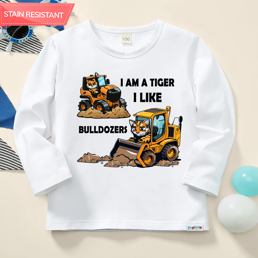 【12M-9Y】Boy Cotton Stain Resistant Bulldozer Print Long Sleeve Tee 【12M-9Y】Boy Cotton Stain Resistant Bulldozer Print Long Sleeve Tee