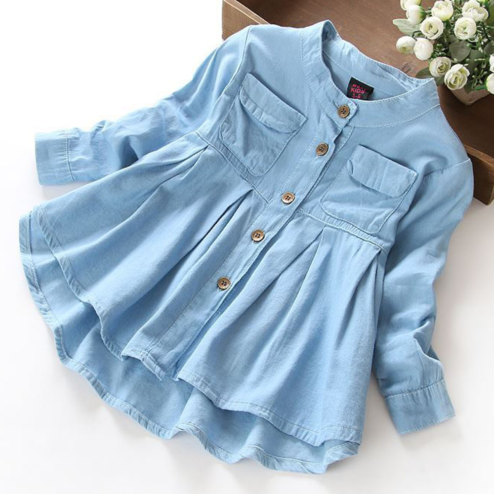 【3Y-12Y】Girls Denim Long Sleeve Shirt 【3Y-12Y】Girls Denim Long Sleeve Shirt