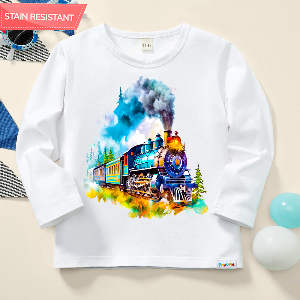 【12M-9Y】Boy Cotton Stain Resistant Train Print Long Sleeve Tee 【12M-9Y】Boy Cotton Stain Resistant Train Print Long Sleeve Tee