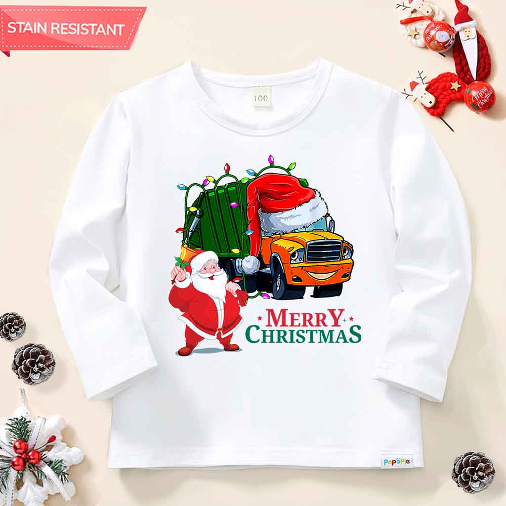 【12M-9Y】Unisex Kid Cotton Stain Resistant Christmas Truck Print Long Sleeve Tee 【12M-9Y】Unisex Kid Cotton Stain Resistant Christmas Truck Print Long Sleeve Tee