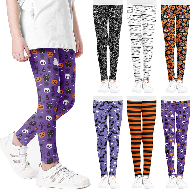 【3Y-11Y】Girls Multicolor Halloween Print Leggings 【3Y-11Y】Girls Multicolor Halloween Print Leggings