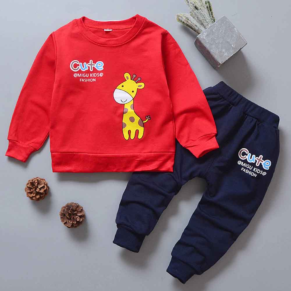 【9M-4Y】2-piece Unisex Giraffe Print Long-sleeved Sweatshirt And Pants Set 【9M-4Y】2-piece Unisex Giraffe Print Long-sleeved Sweatshirt And Pants Set