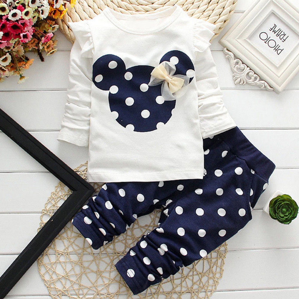 【9M-7Y】2-piece Girls Polka Dot Print Long-sleeved T-shirt And Pants Set - 34276 【9M-7Y】2-piece Girls Polka Dot Print Long-sleeved T-shirt And Pants Set - 34276