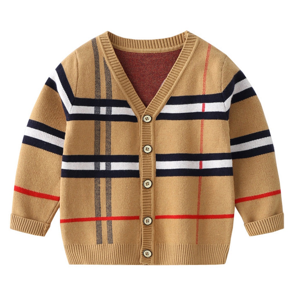 【2Y-9Y】Unisex Kids Plaid Long Sleeve Sweater Cardigan 【2Y-9Y】Unisex Kids Plaid Long Sleeve Sweater Cardigan