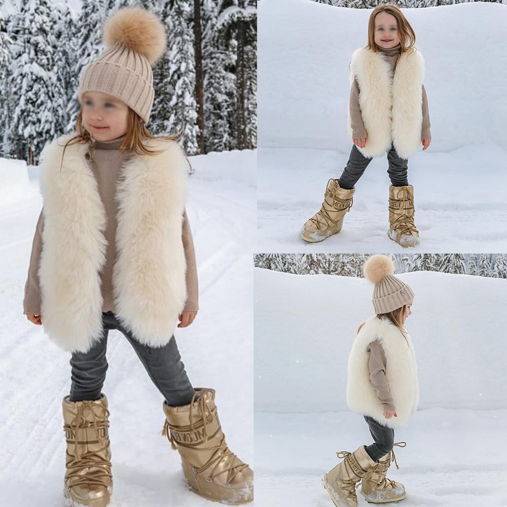 【12M-9Y】Girls Multicolor Thick Faux Fur Vest - 3180 【12M-9Y】Girls Multicolor Thick Faux Fur Vest - 3180
