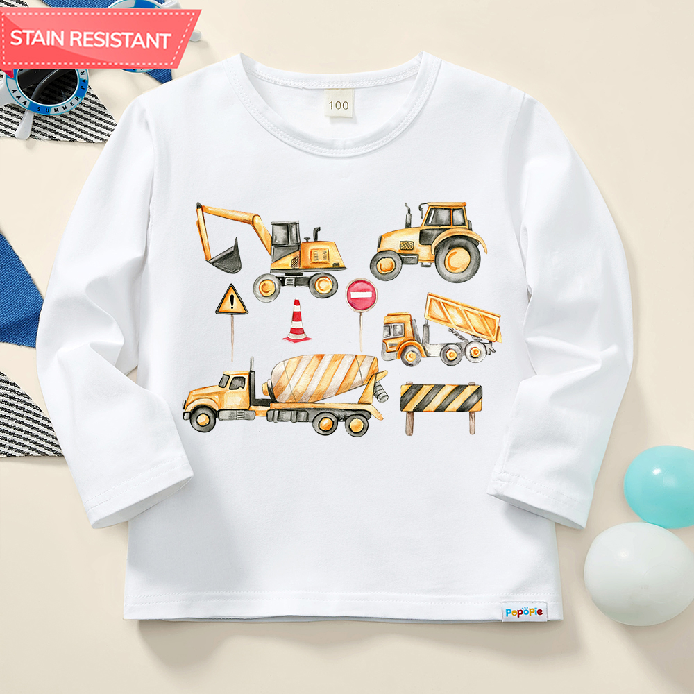 【12M-9Y】Boy Cotton Stain Resistant Excavators And Dump Trucks Print Long Sleeve Tee 【12M-9Y】Boy Cotton Stain Resistant Excavators And Dump Trucks Print Long Sleeve Tee