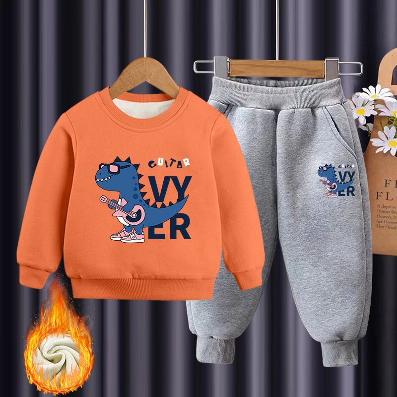 【18M-10Y】2-piece Boys Multicolor Thick Dinosaur Print Round Neck Sweatshirt And Pants Set 【18M-10Y】2-piece Boys Multicolor Thick Dinosaur Print Round Neck Sweatshirt And Pants Set