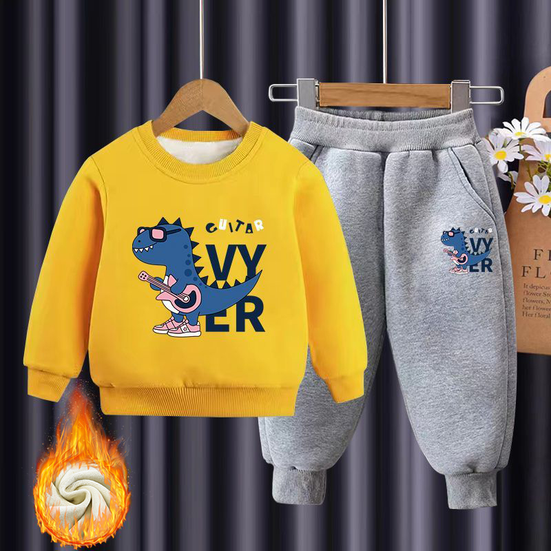 【18M-10Y】2-piece Boys Multicolor Thick Dinosaur Print Round Neck Sweatshirt And Pants Set 【18M-10Y】2-piece Boys Multicolor Thick Dinosaur Print Round Neck Sweatshirt And Pants Set