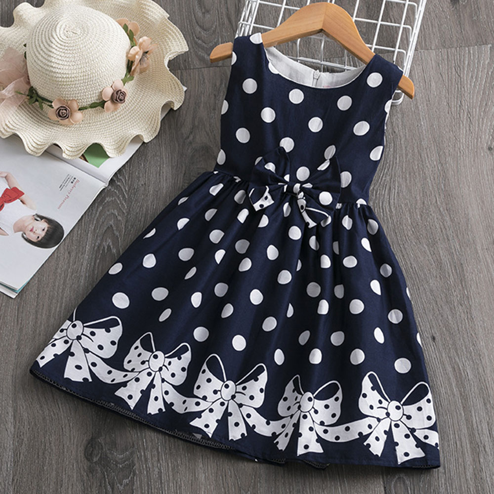 【2Y-12Y】Girls Polka Dot Bow Print Sleeveless Dress - 33315 【2Y-12Y】Girls Polka Dot Bow Print Sleeveless Dress - 33315