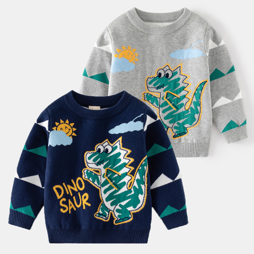 【2Y-8Y】Boys Dinosaur Pattern Round Neck Long Sleeve Sweater 【2Y-8Y】Boys Dinosaur Pattern Round Neck Long Sleeve Sweater